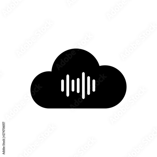 Black Music streaming service icon isolated. Sound cloud computing, online media streaming, online song, audio wave. Vector Illustration