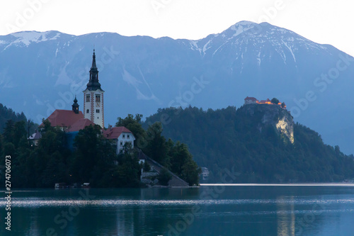 Lake Bled with mountains in Slovenia