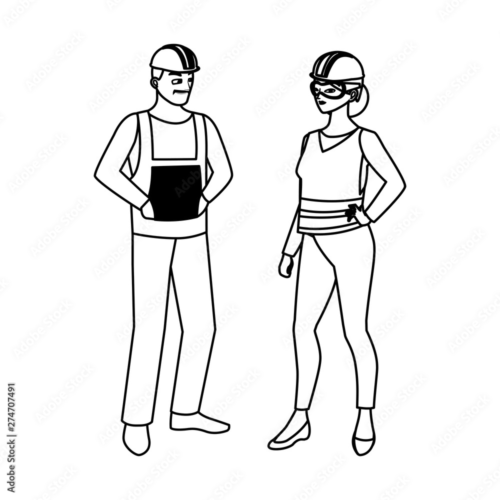 couple of builders constructors workers characters couple of builders constructors workers characters