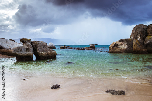 View of a cloudy morning from Boulders beach with a view of False Bay, Simon's Town , Cape Town, South Africa