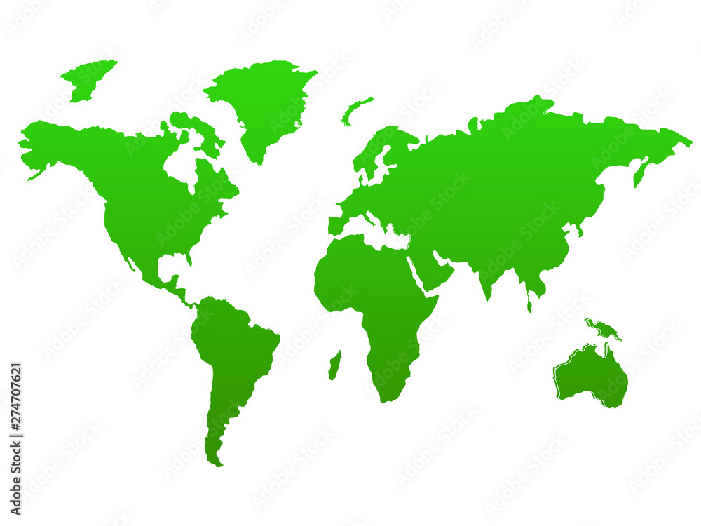 Green World map representing environmental global goals - map picture isolated on a white background