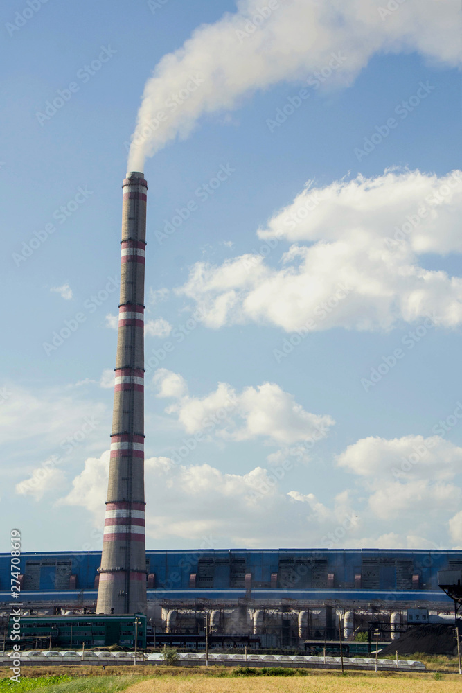 big factory, thermoelectric power station, Global Warming Smoke Rising from Factory big factory, thermoelectric power station, Global Warming Smoke Rising from Factory