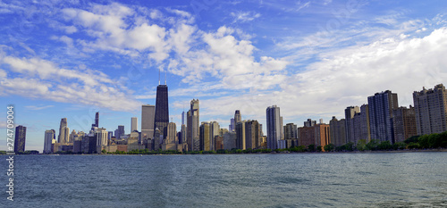 City Skyline with high rise buildings and skyscrapers in Chicago Illinois, USA