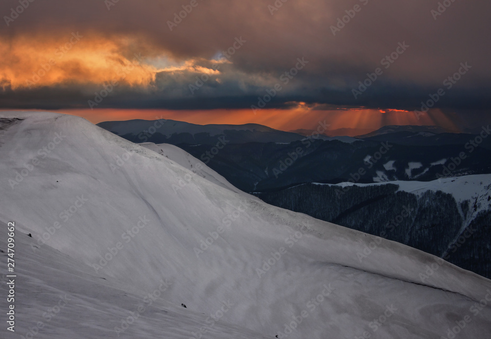 Late evening in the Carpathian mountains in Ukraine
