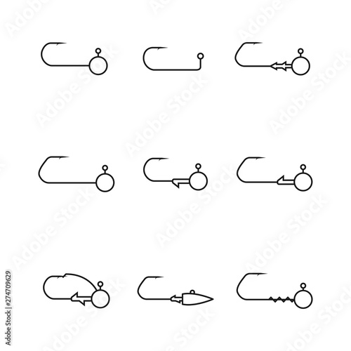 Set of different jig heads, vector illustration.