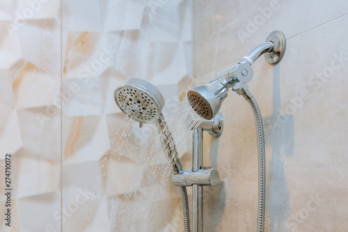 Running water of shower faucet