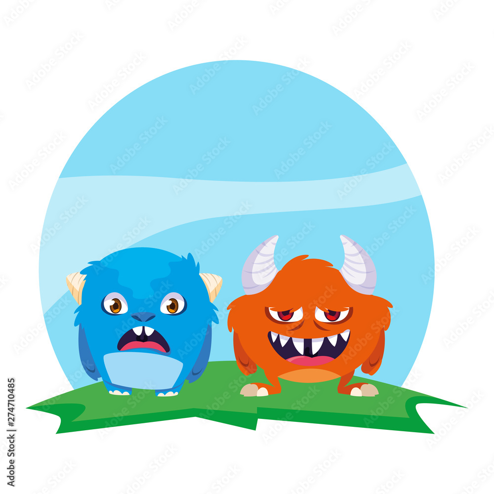 funny monsters couple in the field characters colorful funny monsters couple in the field characters colorful