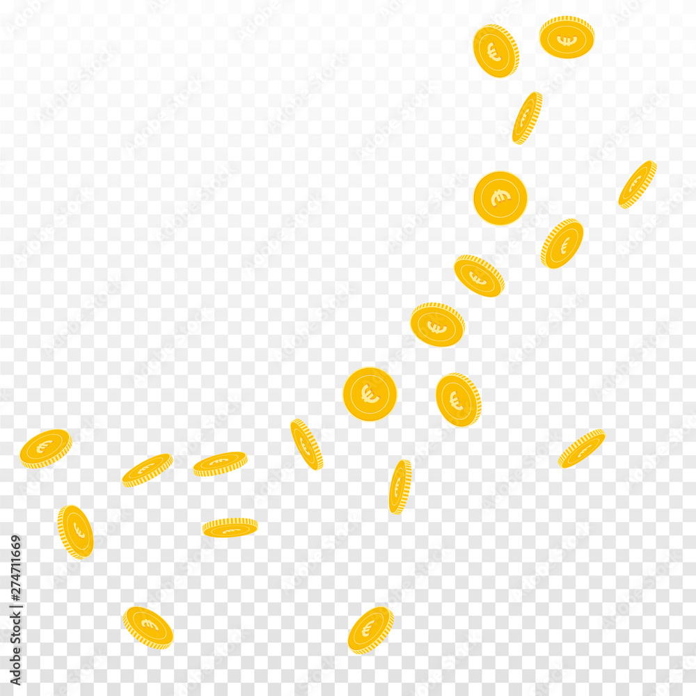 European Union Euro coins falling. Scattered spars European Union Euro coins falling. Scattered spars
