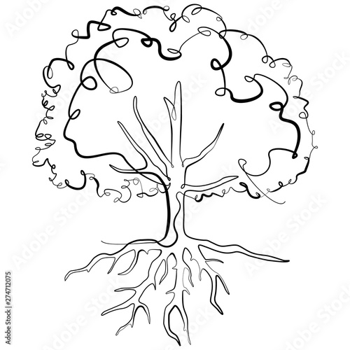 Tree one line drawing. Continuous line Nature Environment Vector Logo