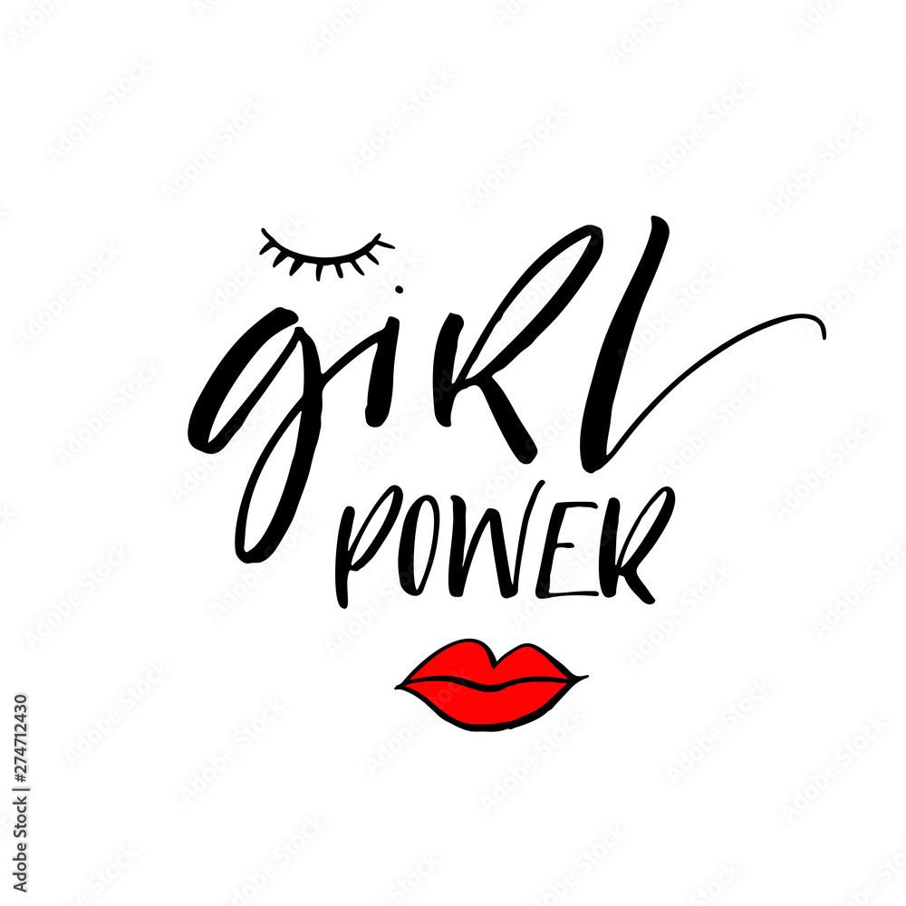 Obraz premium Girl power phrase. Modern vector brush calligraphy. Ink illustration with hand-drawn lettering. 