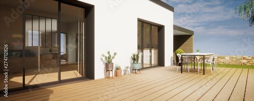 Photos vue 3d terrasse avec plantes