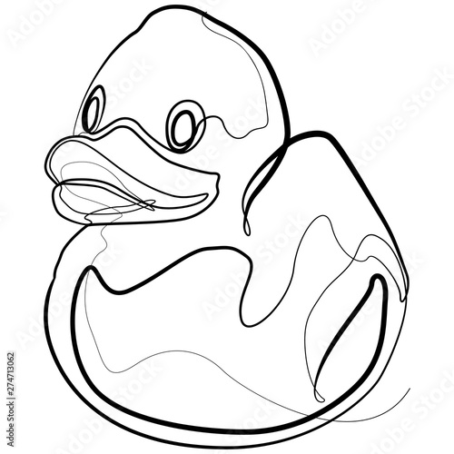 Rubber duck one line drawing. Continuous line Cute Animal Bath Tube Vector Logo