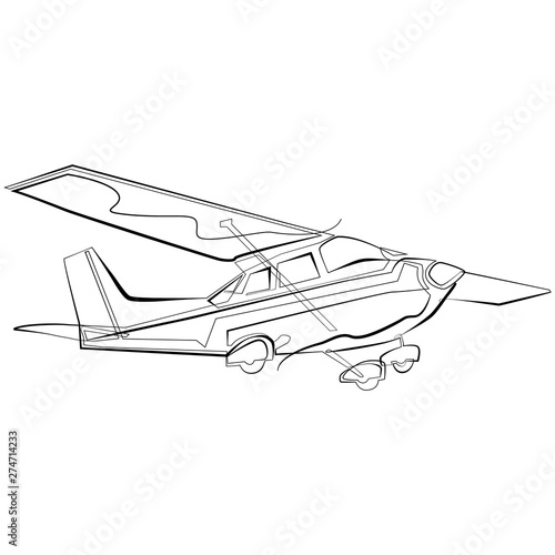 Airplane one line drawing. Continuous line Aviation Vector Logo
