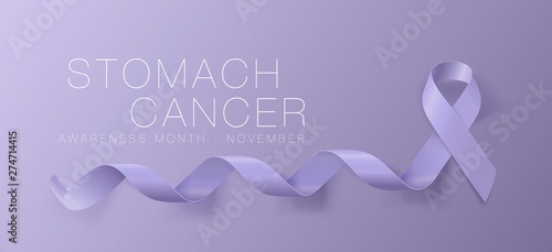 Stomach Cancer Awareness Calligraphy Poster Design. Realistic Periwinkle Ribbon. November is Cancer Awareness Month. Vector