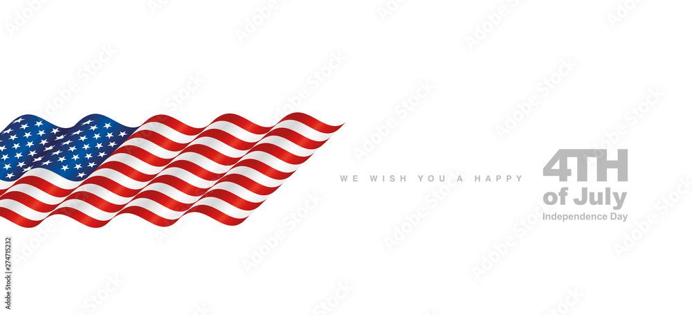 USA waving flag Independence Day white landscape background