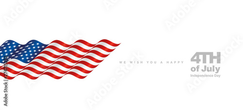 USA waving flag Independence Day white landscape background