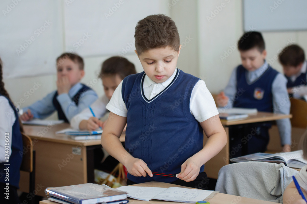 Schoolchildren in the classroom at the lesson. Schoolchildren in the classroom at the lesson.