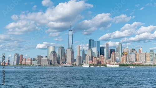 New York City, Lower Manhattan, Hudson River Day Timelapse with Clouds and Boats