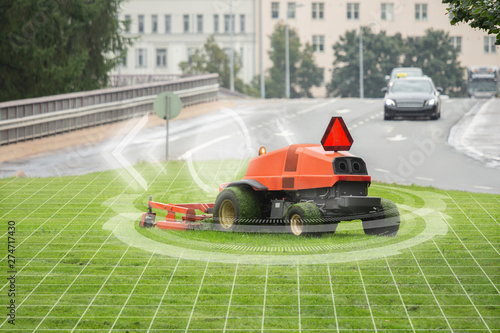 Autonomous lawnmower in a park in a smart city 