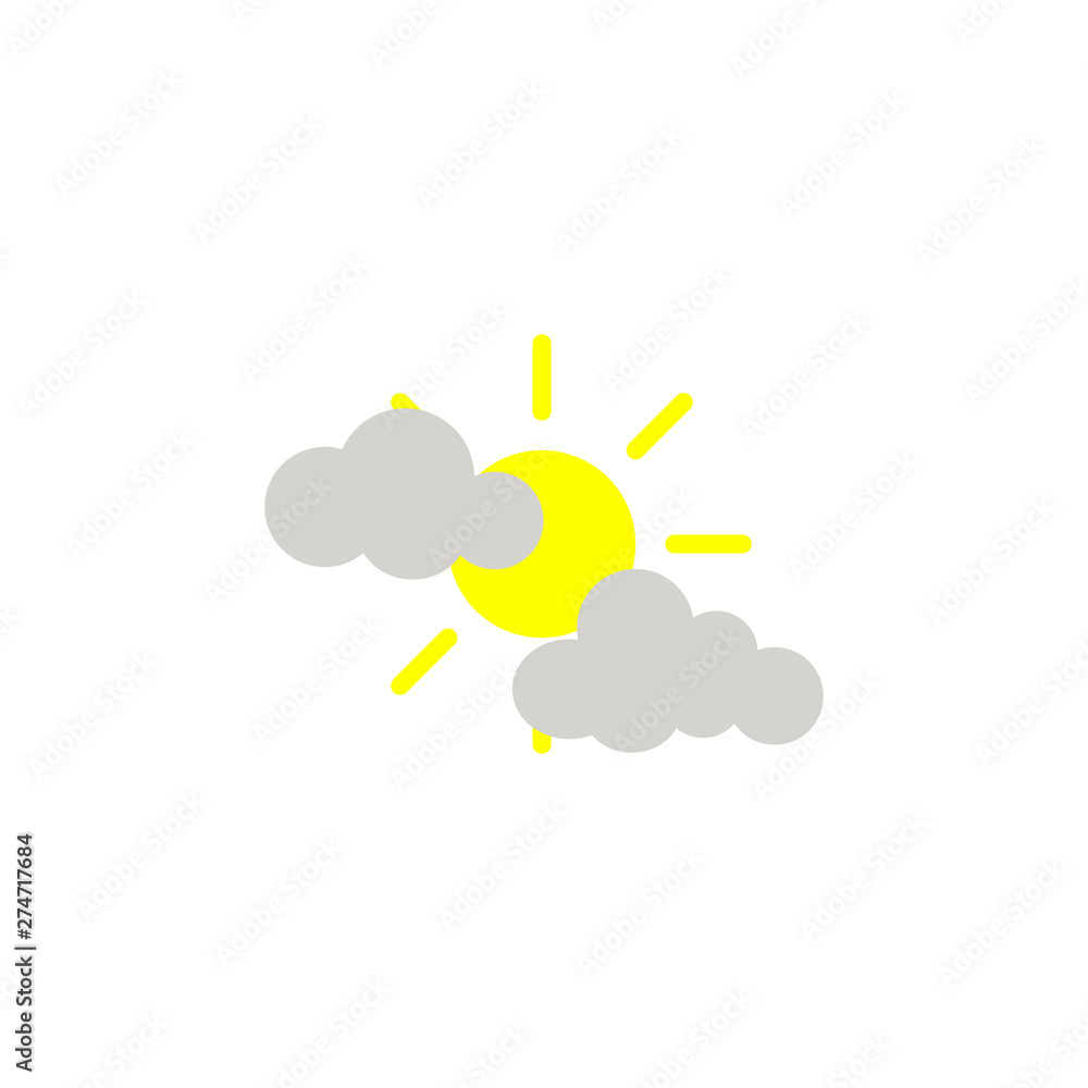 Sunny cloud icon. Cloud and sun sign. Cloudy day. Vector. Sunny cloud icon. Cloud and sun sign. Cloudy day. Vector.