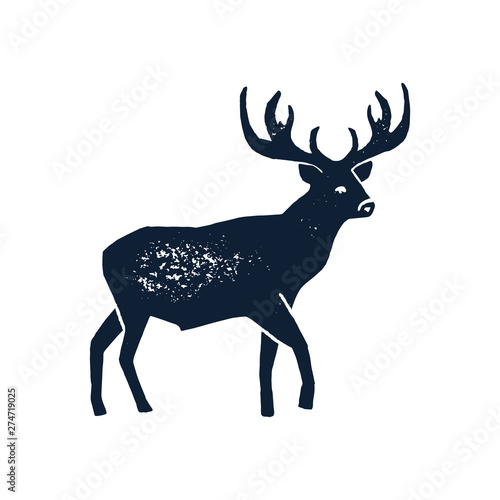 Set Hand draw Deer Silhouette Grunge. Vector illustration of a Wild Animal stag Isolated on a white background