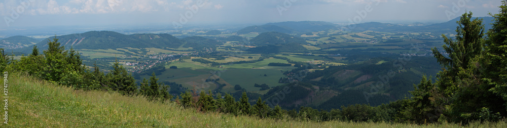 Panoramic view from the summit of Velky Javornik in Beskydy in Czech republic