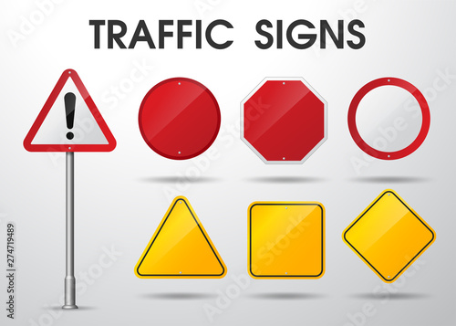 Empty traffic signs isolate on white background