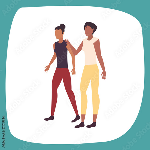 two women avatars standing icon vector ilustration
