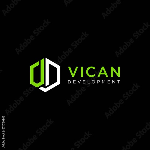 simple hexagonal typography VD vector logo