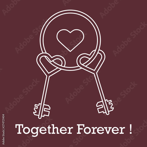 Keys in heart shape and the words together forever