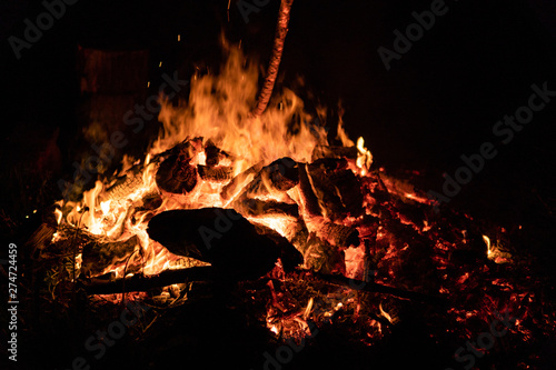 Night campfire with available space at left side.