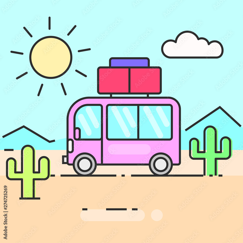 Bus travel the world illustration for your needs