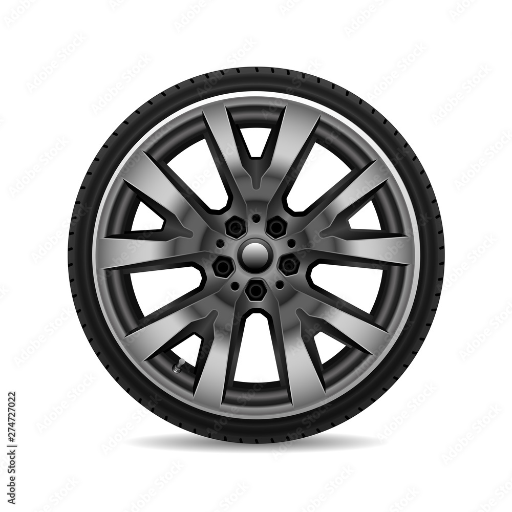 Aluminum wheel car tire on white background vector illustration.