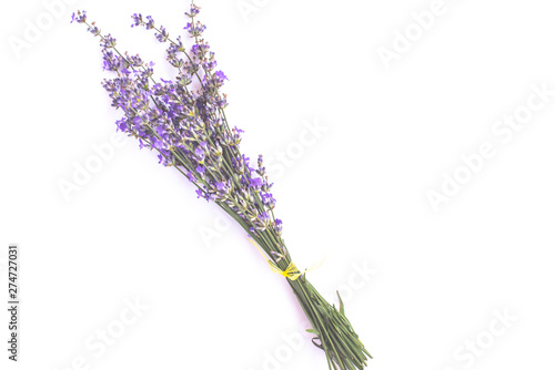 Fresh lavender bouquet isolated on white background. Romantic concept with copy space.