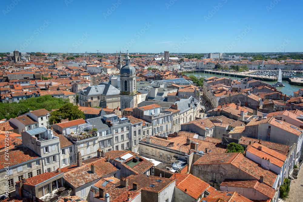 Aerial view of the old town and harbor of La Rochelle, France