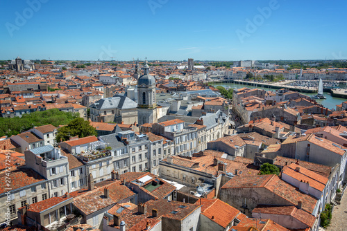 Aerial view of the old town and harbor of La Rochelle, France