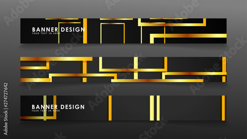 Set a banner with a rectangular background in gold and dark . vector illustration