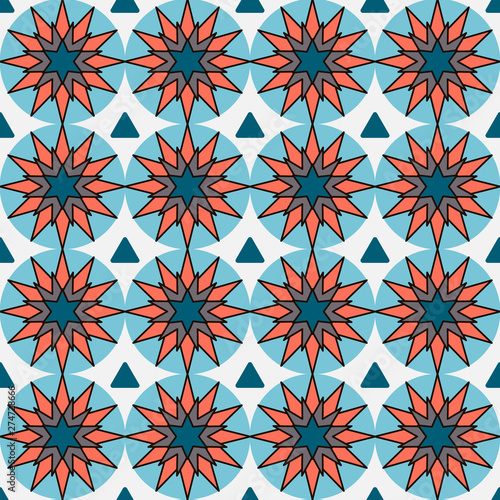 Modern mosiac geometric pattern. Circle graphic seamless desifn. Colorful ceraic background. Bright colorful interior design , creative fabric texture. photo