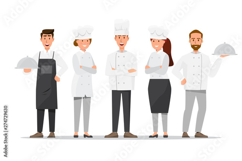 Group of professional chefs, man and woman chefs. Restaurant team concept.