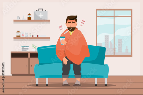 sick man having a cold sit in the room