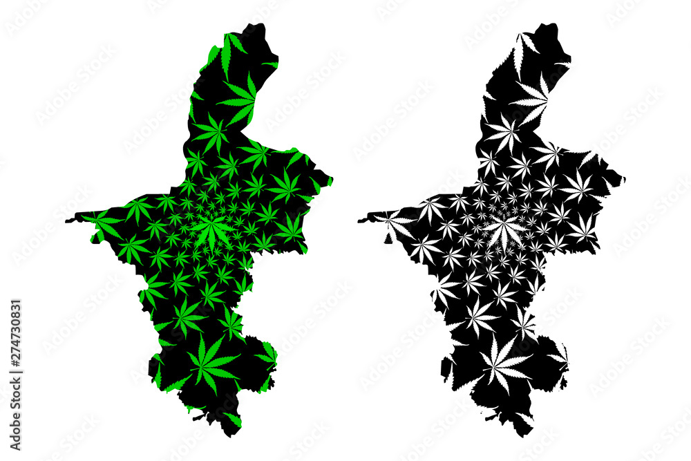 Obraz premium Ningxia Hui Autonomous Region (China, People's Republic of China, PRC) map is designed cannabis leaf green and black, Ningxia (NHAR) map made of marijuana (marihuana,THC) foliage....