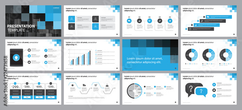 blue business presentation backgrounds design template, with infographic timeline elements design concept