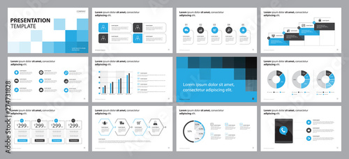blue business presentation backgrounds design template, with infographic timeline elements design concept