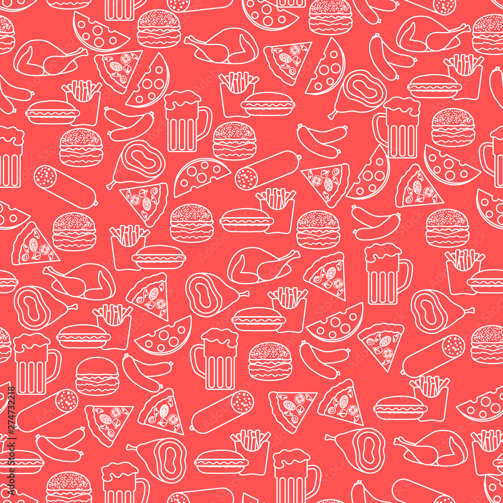 Seamless pattern with different foods.