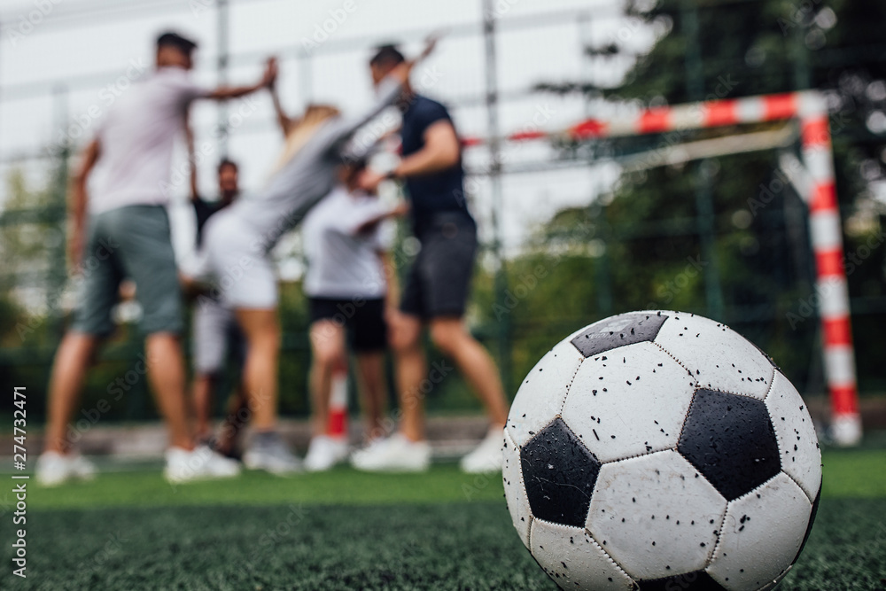 Fototapeta premium It is time for football..Close up of football ball on green field..