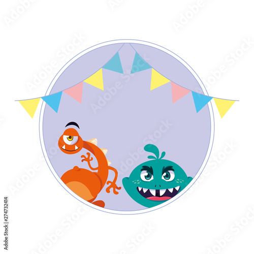 funny monsters with party garlands decoration