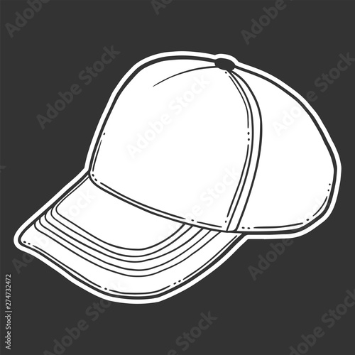 Baseball cap, trucker hat. Vector concept in doodle and sketch style.
