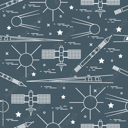 Seamless pattern with variety space exploration elements.