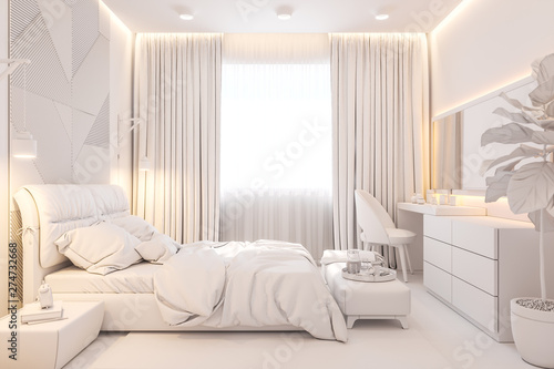 The interior design of the master bedroom in the Scandinavian style Fototapet