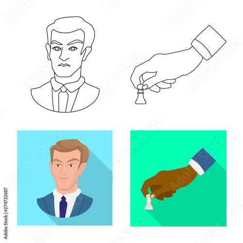 Vector illustration of checkmate and thin sign. Collection of checkmate and target stock symbol for web.